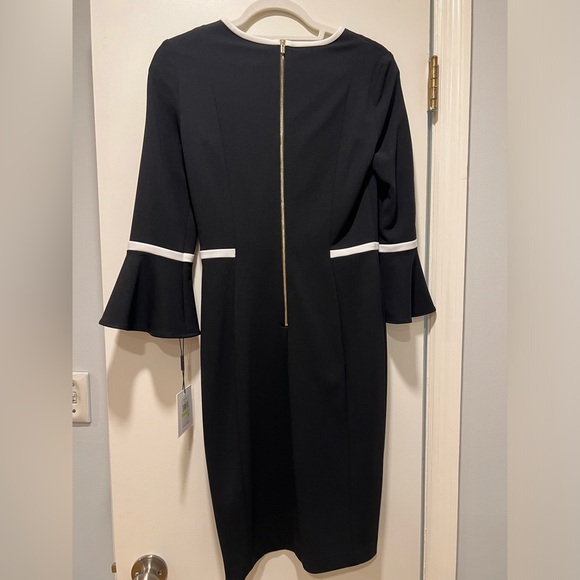 Calvin Klein Black and White dress with 3/4 Bell Sleeve NWT Size 4 - Picture 2 of 5